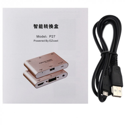 P27 Metal Cover Micro USB vers HDMI + Convertisseur VGA HDTV Adaptateur AV numérique, Alimentation par EZCast, Système de support iOS / Android / Windows (Argent) SH324S1998-010