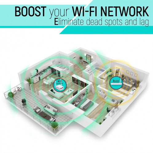 Routeur de réseau avec amplificateur de signal avec répéteur WiFi et extension sans fil N à 300 Mbits / s avec 2 antennes externes, prise UE (noir) SH327B1604-015