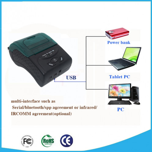 POS-5807 58 mm port USB portable imprimante thermique Bluetooth ticket, Max pris en charge papier thermique Taille: 57x50 mm SH0359142-07