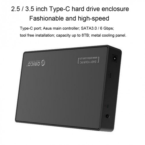 ORICO 3588C3 SATA 3.0 vers USB-C / Type-C 2.5 / 3.5 pouces SSD / SATA Disque dur Support de stockage UASP Protocole (Noir) SO536B695-010