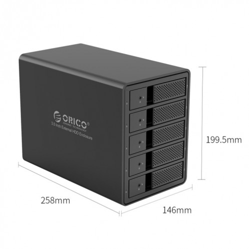 ORICO 9558U3 5 baies USB 3.0 Type-B en aluminium 3.5 pouces SSD / SATA HDD boîtier de stockage disque dur pour ordinateur portable PC de bureau (noir) SO543B989-015