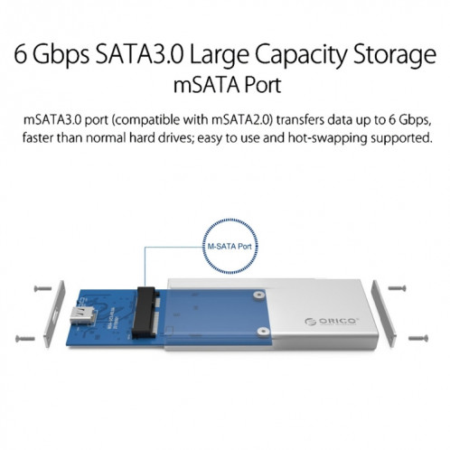 ORICO MSA-UC3 USB 3.1 Type C En Aluminium De Stockage Externe Boîtier Disque Dur Boîte pour 50mm x 30mm M-SATA SSD (Argent) SO549S1832-013