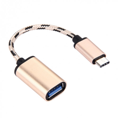 Câble de données USB-C / Type-C mâle à USB 2.0 femelle à tête métallique de style tissé de 15 cm, Câble de données USB-C / Type-C mâle vers USB 2.0 femelle de 15 cm à tête métallique de style tissé (doré) SH564J571-06