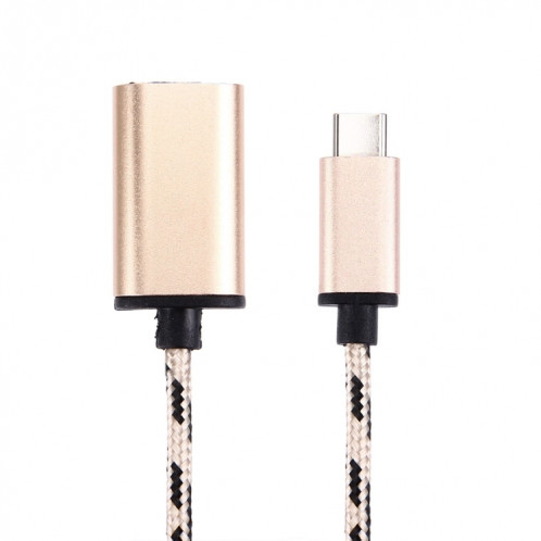 Câble de données USB-C / Type-C mâle à USB 2.0 femelle à tête métallique de style tissé de 15 cm, Câble de données USB-C / Type-C mâle vers USB 2.0 femelle de 15 cm à tête métallique de style tissé (doré) SH564J571-06