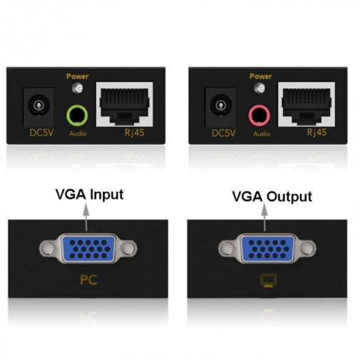 Adaptateur VGA & Audio Extender 1920x1440 HD 100m Cat5e / 6-568B Adaptateur Récepteur Câble Expéditeur (Noir) SV583B381-09
