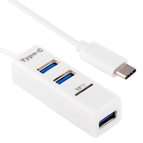 2 en 1 USB-C / Type-C 3.1 à USB 2.0 COMBO 3 ports HUB + lecteur de carte TF (blanc) SH589W822-07