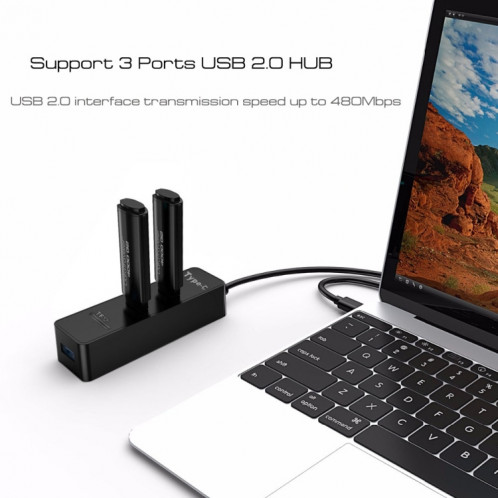 2 en 1 USB 3.1 USB-C / Type-C à USB 2.0 COMBO 3 ports HUB + lecteur de carte TF (noir) SH589B835-07