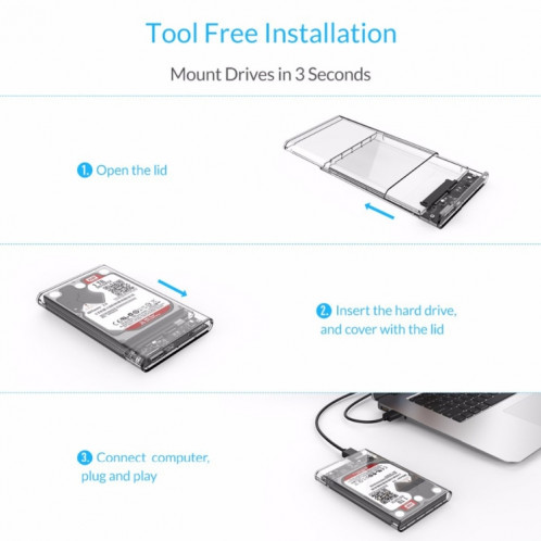 ORICO 2139U3-CR USB3.0 Transparent Disque dur Boîte de stockage pour 9,5 mm 2,5 pouces SATA HDD / SSD SO05991688-016