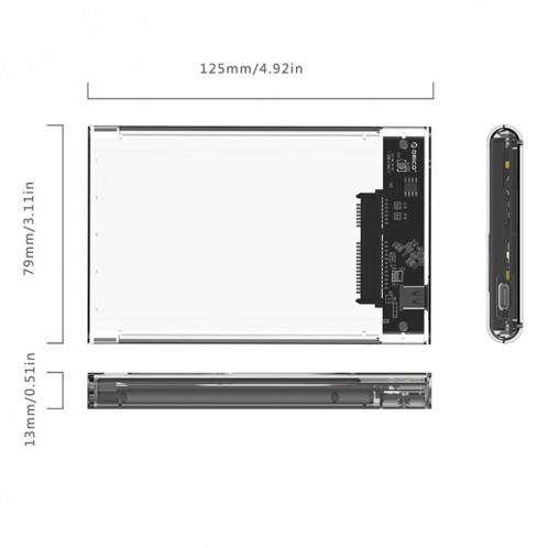 ORICO 2139C3-CR USB3.1 Type C Transparent Disque dur Boîte de stockage externe pour 9.5mm 2.5 pouces SATA HDD / SSD SO06001362-08