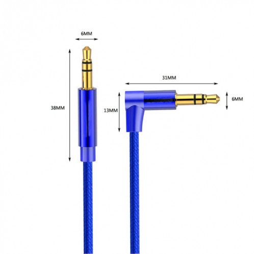 AV01 Câble audio coudé mâle à mâle 3,5 mm, longueur: 1 m (bleu) SH718L914-05