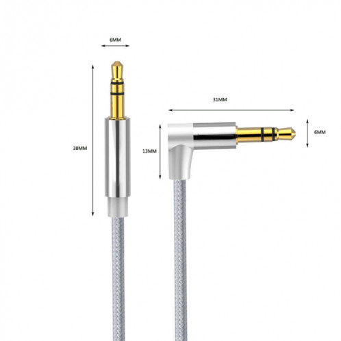 AV01 Câble audio coudé mâle à mâle 3,5 mm, longueur: 1 m (gris argenté) SH18SH1065-05