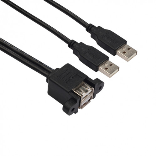 bk3507 Câble d'extension double USB 2.0 mâle à double USB femelle avec trou de fixation, longueur: 50 cm SH07241973-03