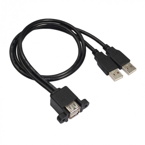bk3507 Câble d'extension double USB 2.0 mâle à double USB femelle avec trou de fixation, longueur: 50 cm SH07241973-03