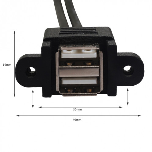bk3507 Câble d'extension double USB 2.0 mâle à double USB femelle avec trou de fixation, longueur: 50 cm SH07241973-03