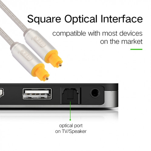 EMK Câble audio numérique Toslink mâle mâle audio optique (argent) SH781S762-07