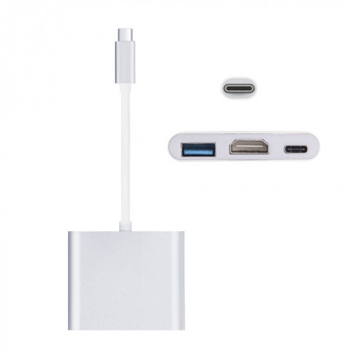 Adaptateur USB-C / Type-C 3.1 mâle vers USB-C / Type-C 3.1 femelle et HDMI femelle et USB 3.0 femelle, pour Macbook 12 / Chromebook Pixel 2015 (argent) SH08491659-09
