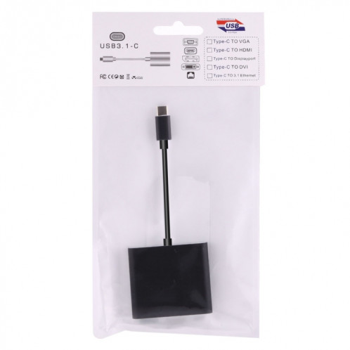 USB-C / Type-C 3.1 Mâle à USB 3.1 Type-C Femelle et HDMI Femelle et USB 3.0 Femelle Adaptateur, Pour Macbook 12 / Chromebook Pixel 2015 (Noir) SH849B774-05