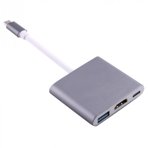 Adaptateur USB-C / Type-C 3.1 mâle vers USB 3.1 femelle-femelle et HDMI femelle-femelle et USB 3.0, pour Macbook 12 / Chromebook Pixel 2015 (gris) SH849H481-09