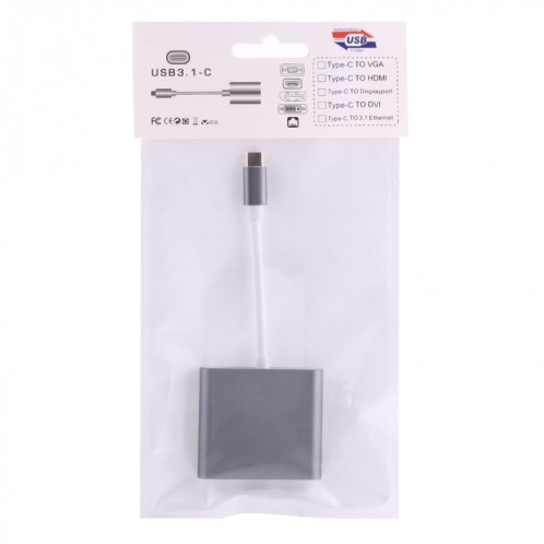 Adaptateur USB-C / Type-C 3.1 mâle vers USB 3.1 femelle-femelle et HDMI femelle-femelle et USB 3.0, pour Macbook 12 / Chromebook Pixel 2015 (gris) SH849H481-09