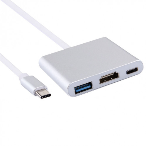 Adaptateur USB-C / Type-C 3.1 mâle vers USB-C / Type-C 3.1 femelle et HDMI femelle et USB 3.0 femelle, pour Macbook 12 / Chromebook Pixel 2015 (argent) SH08491659-09