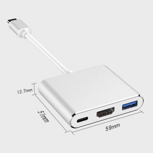 V125 UCB-C / Type-C mâle à PD + HDMI + USB 3.0 Femme 3 en 1 Convertisseur (argent) SH851S854-06