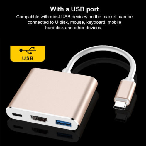V125 UCB-C / Type-C mâle à PD + HDMI + USB 3.0 Femme 3 en 1 Convertisseur (argent) SH851S854-06