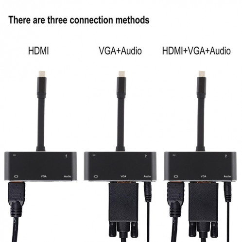 V126 UCB-C / Type-C mâle vers PD + HDMI + VGA + Audio + USB 3.0 femelle 5 en 1 convertisseur SH0852778-010