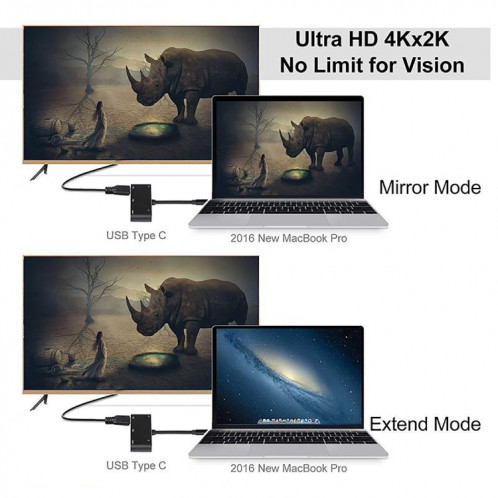 V126 UCB-C / Type-C mâle vers PD + HDMI + VGA + Audio + USB 3.0 femelle 5 en 1 convertisseur SH0852778-010