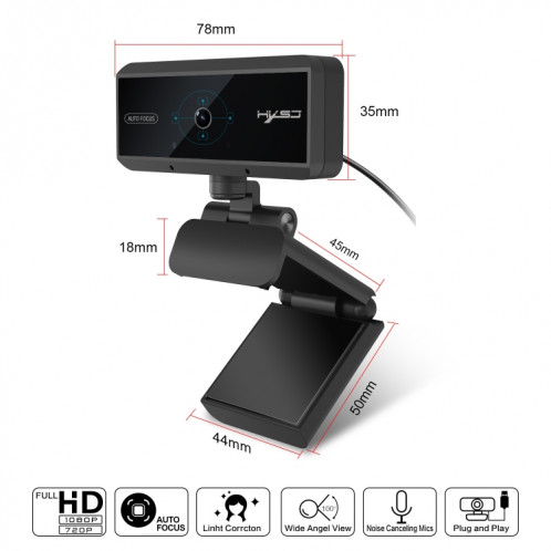 HXSJ S3 500W 1080P Caméra de mise au point automatique à 180 degrés HD réglable avec microphone (noir) SH861B1149-010