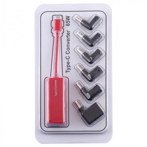 Adaptateur secteur pour ordinateur portable 65 W Convertisseur USB-C / Type-C en adaptateur secteur 6 en 1 (rouge) SH883R1324-09