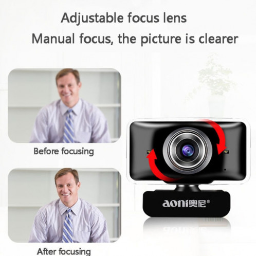 aoni C11 720P Caméra d'ordinateur HD à mise au point manuelle grand-angle à 150 degrés avec microphone SH09781496-012