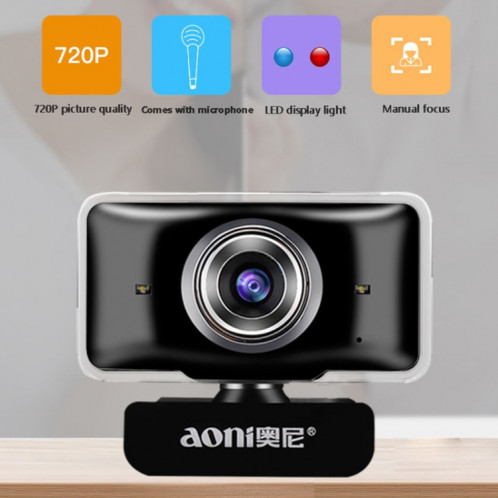 aoni C11 720P Caméra d'ordinateur HD à mise au point manuelle grand-angle à 150 degrés avec microphone SH09781496-012