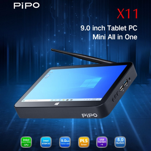 PiPo X11 Tablette Mini PC Style PC, 3GB + 64GB, 9.0 pouces Windows 10 Intel Celeron N4020 Quad Core up to 2.8GHz, prise US / EU (Noir) SP989B331-013