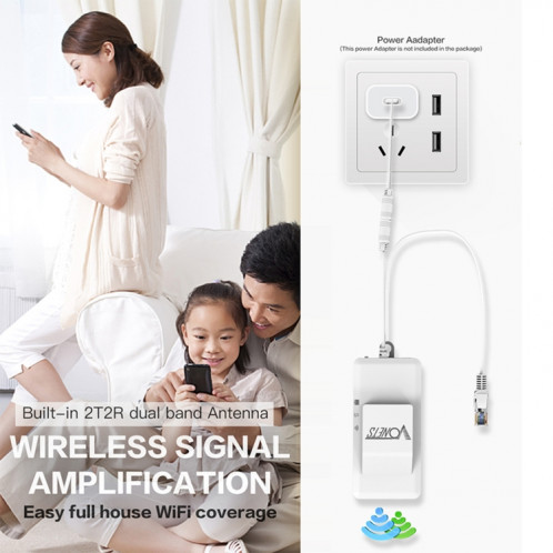 VONETS VAP11AC Mini pont sans fil 5G / 2.4G avec version ventilateur Répéteur WiFi 300 Mbps + 900 Mbps, prise en charge de la vidéosurveillance et du contrôle (blanc) SV1014122-014