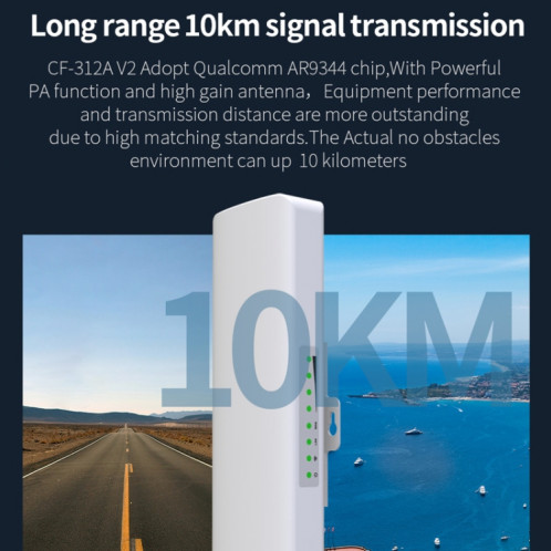 COMFAST CF-E312A Qualcomm AR9344 5.8GHz 300Mbps / s Pont de réseau sans fil ABS extérieur avec adaptateur POE SC1105699-018