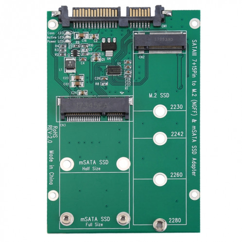 M.2 NGFF & mSATA SSD à SATA III 7 + 15 broches Adaptateur Convertisseur SM11181355-07