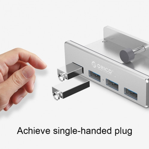 ORICO MH4PU Alliage d'aluminium 4 Ports USB 3.0 Clip-type HUB avec 1 m de câble USB, Largeur de Clip Plage: 10-32mm SO1123706-010