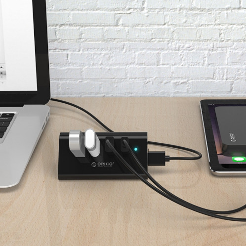 ORICO SHC-U3 ABS Matériel Bureau 4 Ports USB 3.0 HUB avec Support de Téléphone / Tablette et 1 m USB Câble et Indicateur LED SO1143366-013