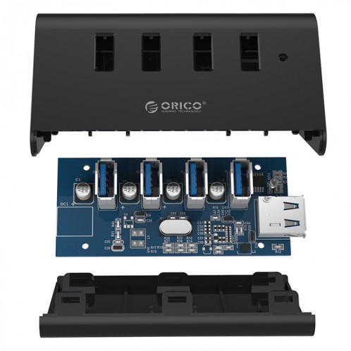 ORICO SHC-U3 ABS Matériel Bureau 4 Ports USB 3.0 HUB avec Support de Téléphone / Tablette et 1 m USB Câble et Indicateur LED SO1143366-013