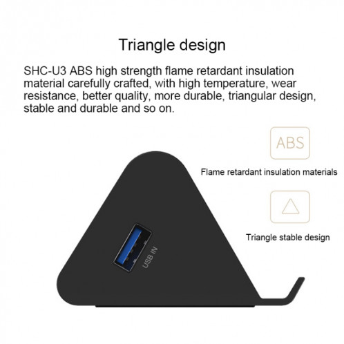 ORICO SHC-U3 ABS Matériel Bureau 4 Ports USB 3.0 HUB avec Support de Téléphone / Tablette et 1 m USB Câble et Indicateur LED SO1143366-013