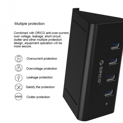 ORICO SHC-U3 ABS Matériel Bureau 4 Ports USB 3.0 HUB avec Support de Téléphone / Tablette et 1 m USB Câble et Indicateur LED SO1143366-013