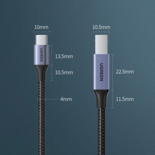 Ugreen Type-C / USB-C vers Type-B Câble de données de connexion tresse en nylon pour imprimante, longueur: 1,5 m SU11701651-010