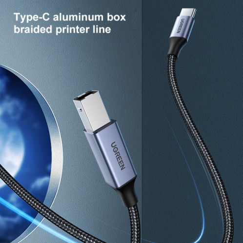Ugreen Type-C / USB-C vers Type-B Câble de données de connexion tresse en nylon pour imprimante, longueur: 1,5 m SU11701651-010