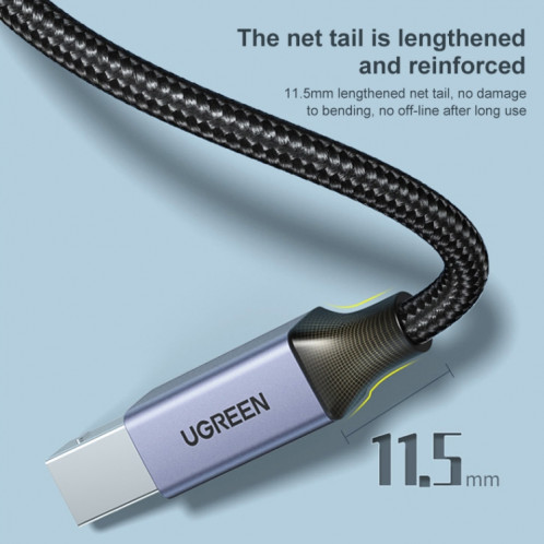 Ugreen Type-C / USB-C vers Type-B Câble de données de connexion tresse en nylon pour imprimante, longueur: 3 m SU1171848-010
