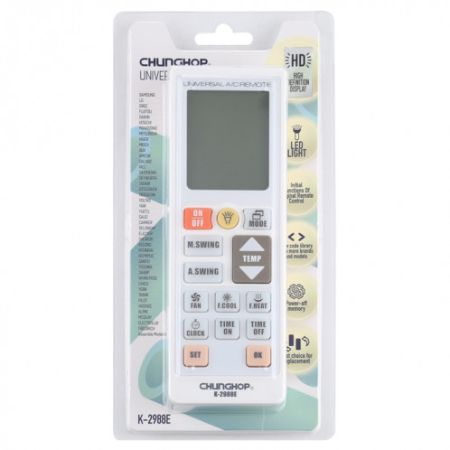 Chunghop K-2988E Télécommande universelle A / C avec lampe de poche SC1172612-09