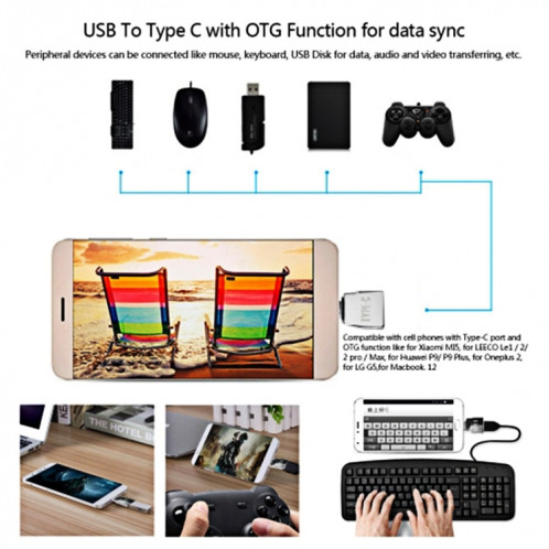 Micro USB Femelle vers USB-C / Type-C Mâle + USB 2.0 Femelle vers USB-C / Type-C Mâle Adaptateur Métal, Adaptateur Micro USB Femelle vers USB-C / Type-C Mâle + USB 2.0 Femelle vers USB-C / Type-C Mâle Métal SH1188272-010