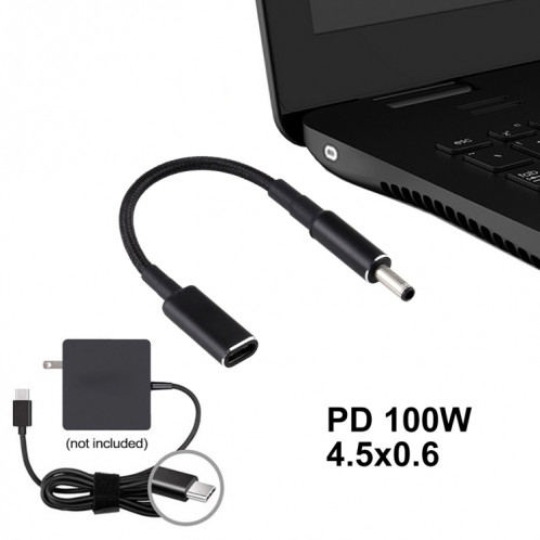 PD 100W 18,5-20V 4,5 x 0,6 mm vers adaptateur USB-C / Type-C Câble tresse en nylon pour Dell SH1197134-05