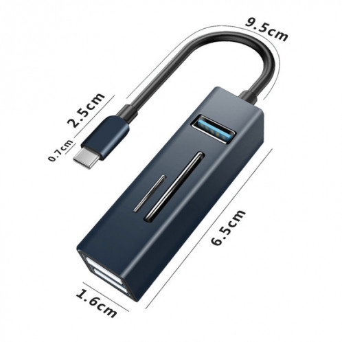 15102 5 en 1 USB-C / Type-C vers USB3.0 + Adaptateur HUB pour lecteur de carte SD / TF (Argent) SH208S930-07