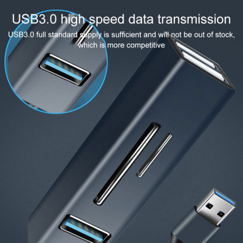 15102 5 en 1 USB-C / Type-C vers USB3.0 + Adaptateur HUB pour lecteur de carte SD / TF (Argent) SH208S930-07