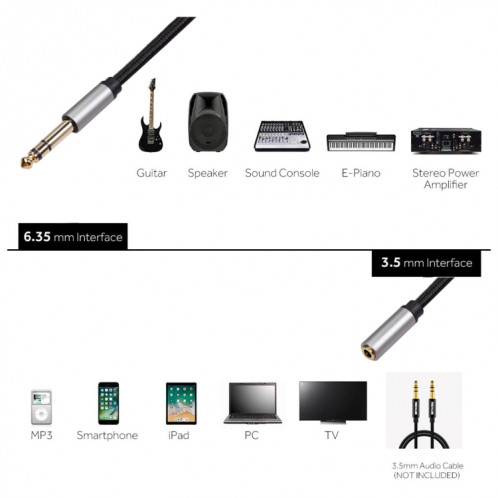 Câble adaptateur audio 3662A 6,35 mm mâle à 3,5 mm femelle, longueur: 30 cm SH12211777-05